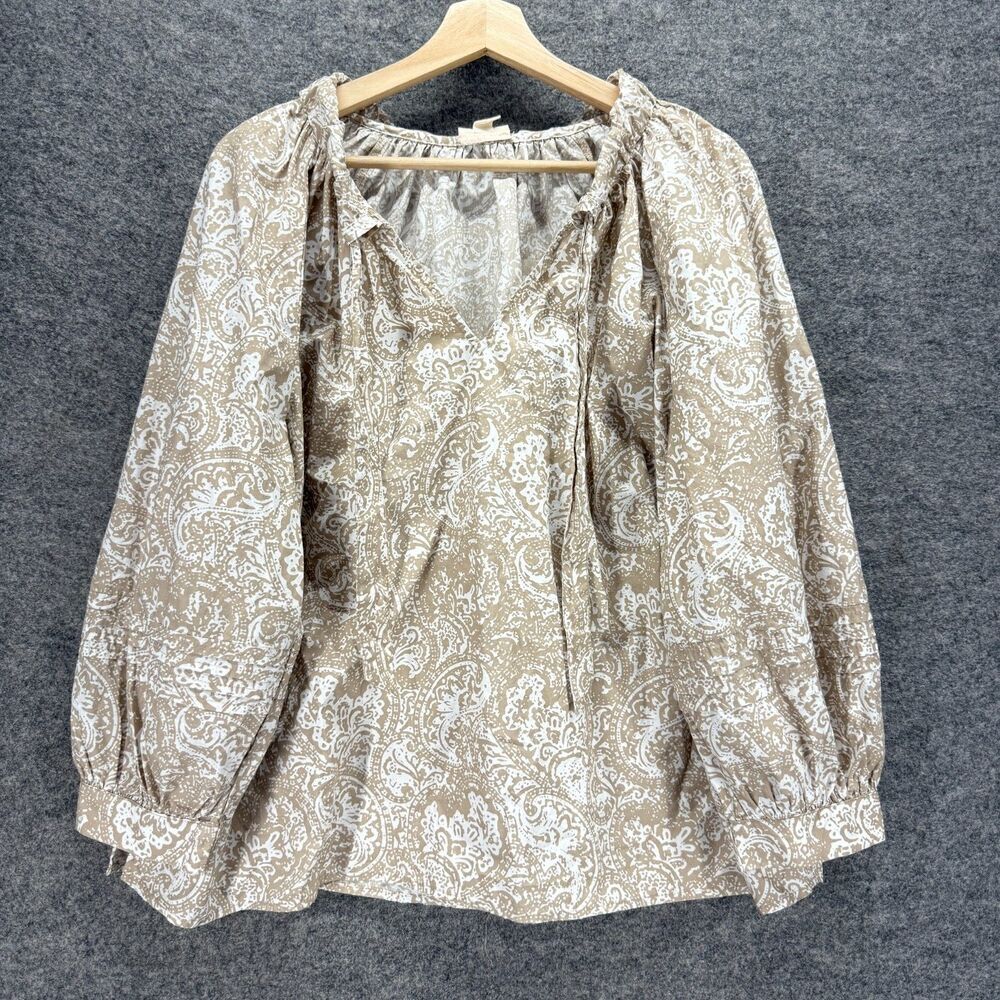A New Approach Blouse Women 0X Plus Gray Paisley V-Neck Tasseled Long Sleeve